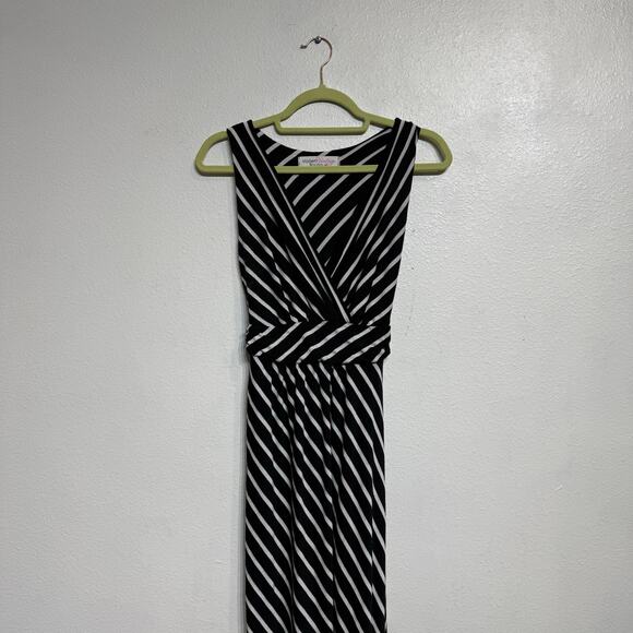 Modern Vintage Boutique Black Striped Sleeveless V-Neck Maxi Dress Sz S - Picture 3 of 11